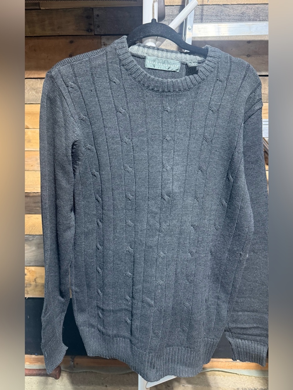 Oscar de la Renta Charcoal Crewneck Cable Knit Sweater Medium
